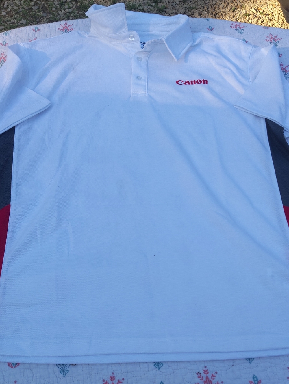 Canon White Polo with Red Logo and Navy Side Panels
